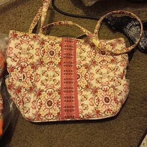 Cream and Pink Geometric Shoulder Bag with Central Stripe